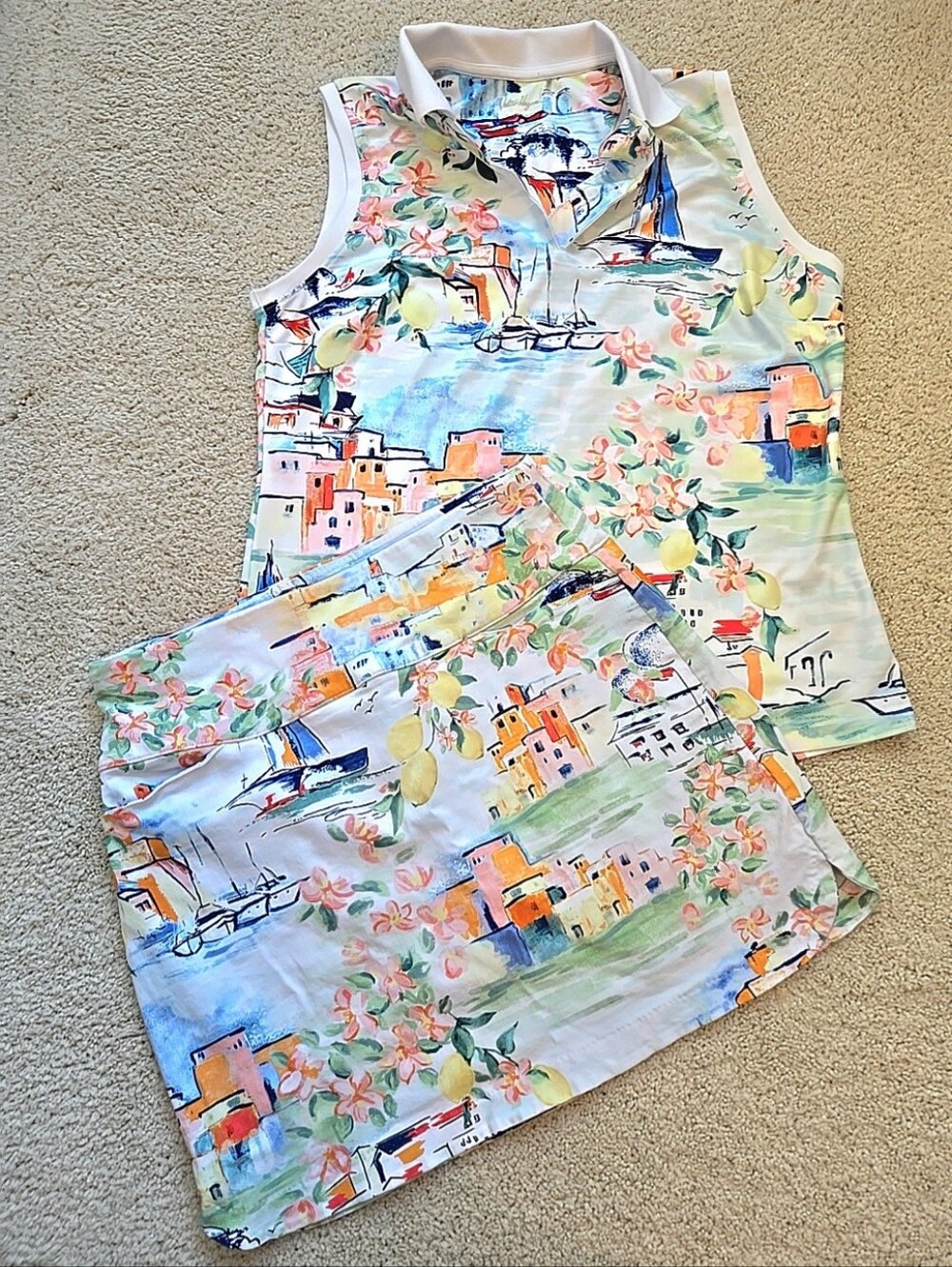 Walter Hagen Pastel Watercolor Polo Set in Sky Blue, Peach & Yellow